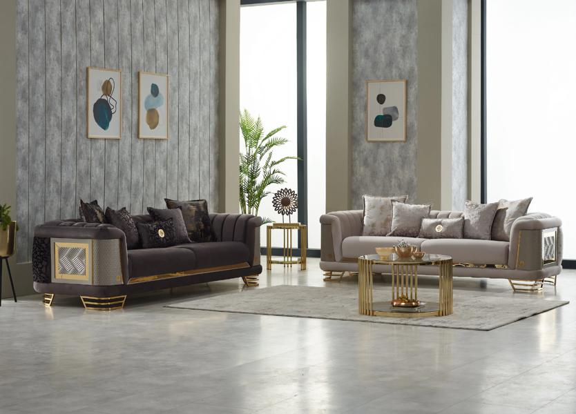 Complete couch set upholstered sofa three-seater fabric sofa violet beige 3+3