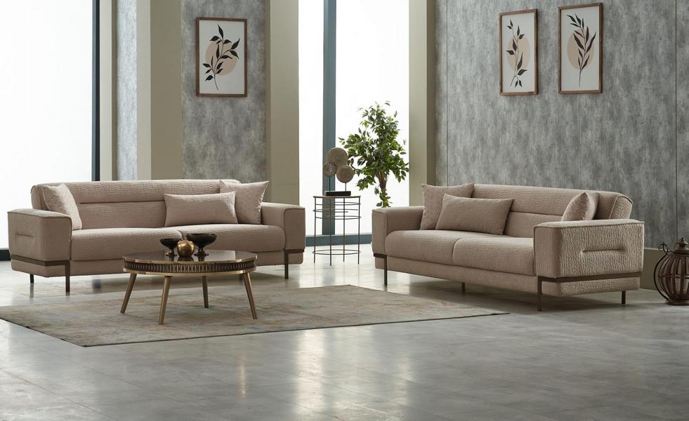 Three-seat upholstered sofa sofa set fabric sofa couch beige 2-piece sofa
