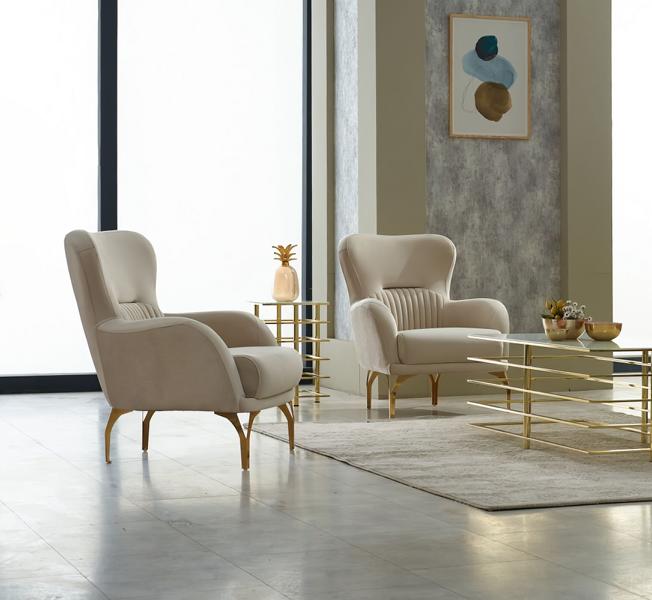 Beige Armchair Set 2 Pieces Upholstered Chair Single Seat