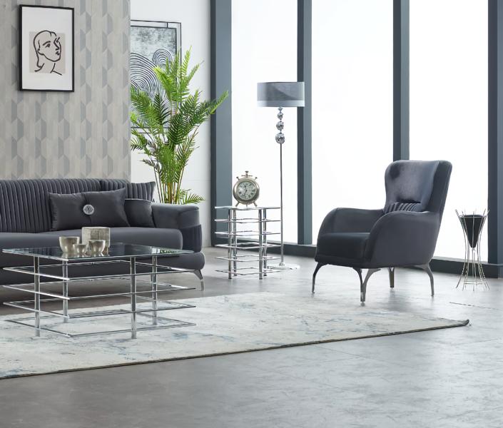 Armchair Living Room Chair Single Seat Fabric Gray Seating Design Furniture