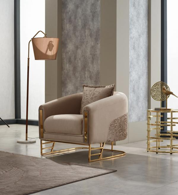 Luxury Armchair Single Upholstered Fabric Chair Beige Living Room