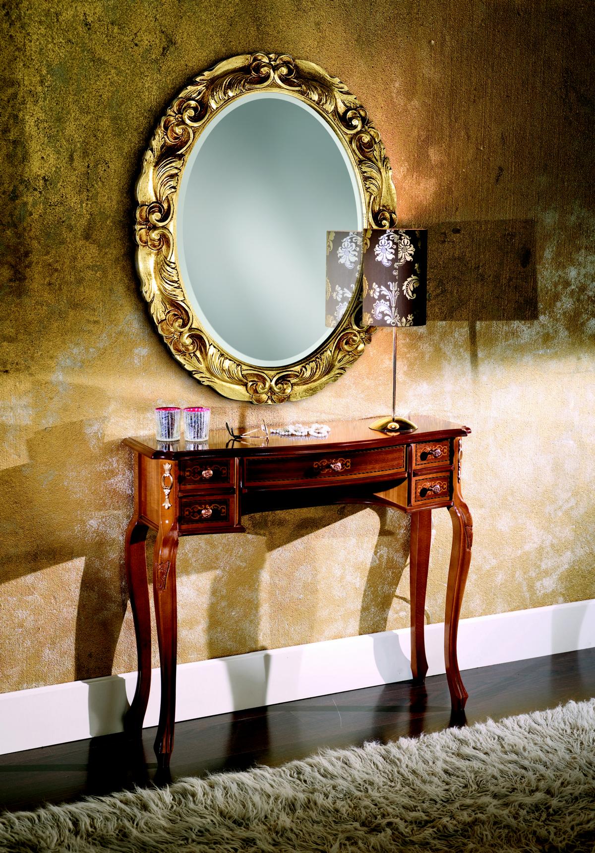 Italian furniture 2-piece set secretary with mirror made of real wood in Baroque style