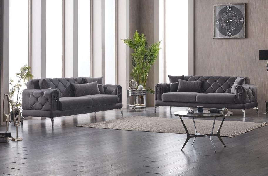 Sofa set, upholstered sofa, three-seater fabric sofa, gray, 2-piece couch.