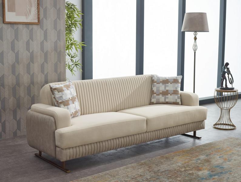 Luxury Couch Three-Seater Sofa Design Lounge Sofas 3-Seater Upholstered Beige