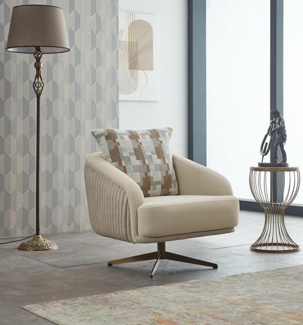 Modern Armchair Single Fabric Beige Lounge Chair Upholstered Seat Living Room