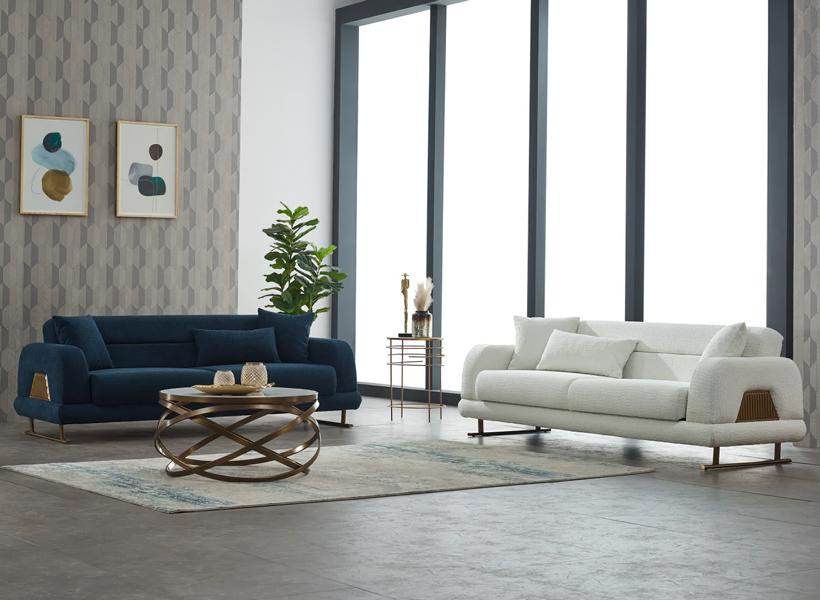 Complete Couch Three-Seater Sofa 3 Seat Fabric Sofa Upholstered Sofa Blue White