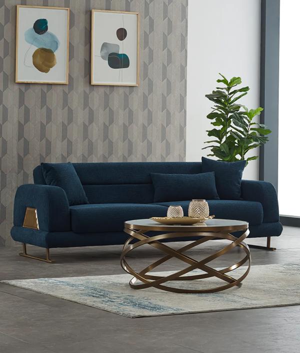Luxury 3-Seater Couch Lounge Design Sofas Upholstered Sofas Blue