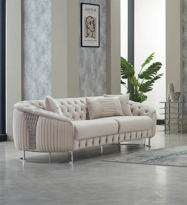 Modern Beige Three-Seater Sofa 3-Seater Fabric Sofa Upholstered Sofa Couch New Couches
