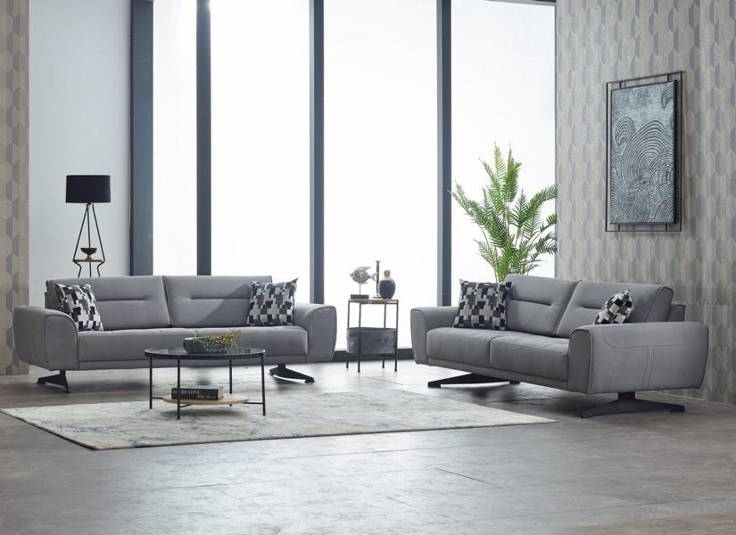 Complete sofa set upholstered three-seater fabric gray sofa 2-piece