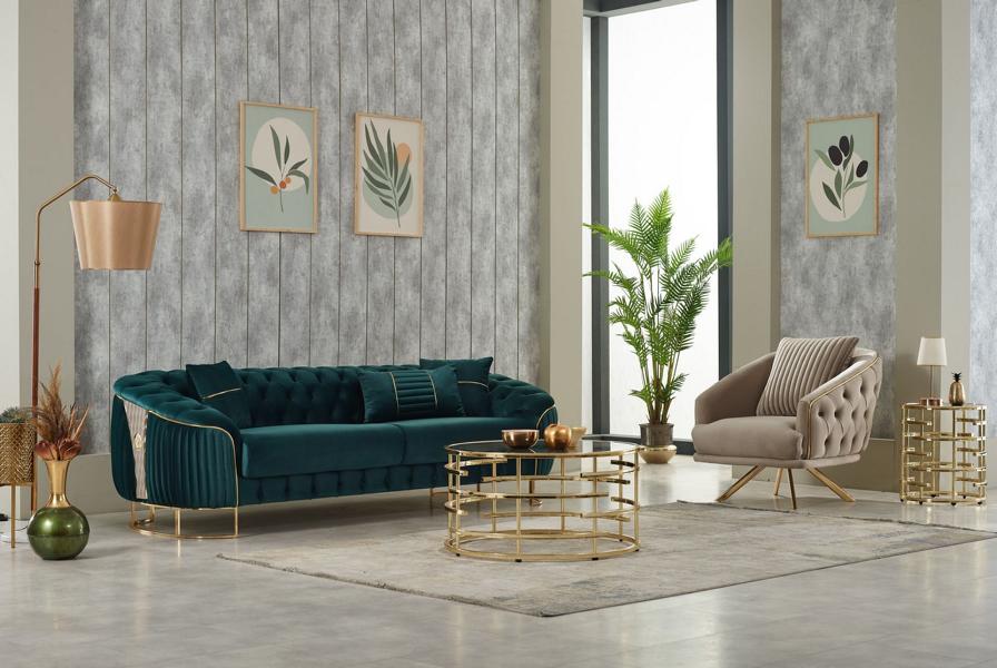 Couch set upholstered sofa three-seater armchair green fabric sofa 2-piece