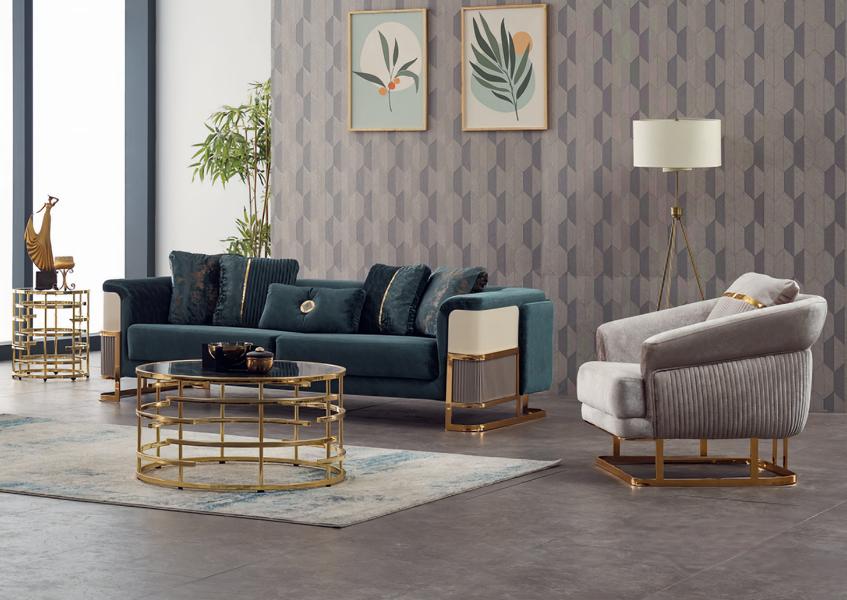 Upholstered sofa set, three-seater armchair, green fabric sofa, 2-piece.