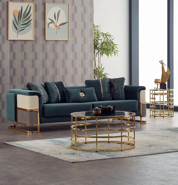 Luxury three-seater sofa, fabric sofa, upholstered sofa, couch, green.