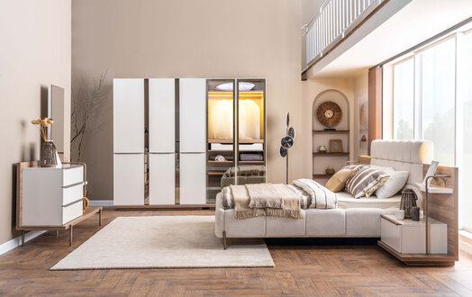 Luxurious bedroom set upholstered bed wardrobe elegant dressing table