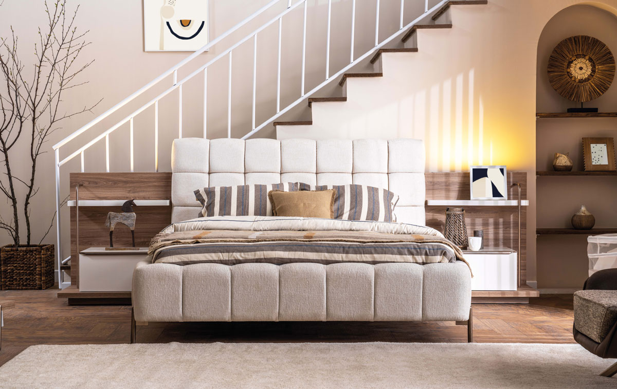 Modern White Double Bed Stylish Bedroom Furniture Upholstered Furniture