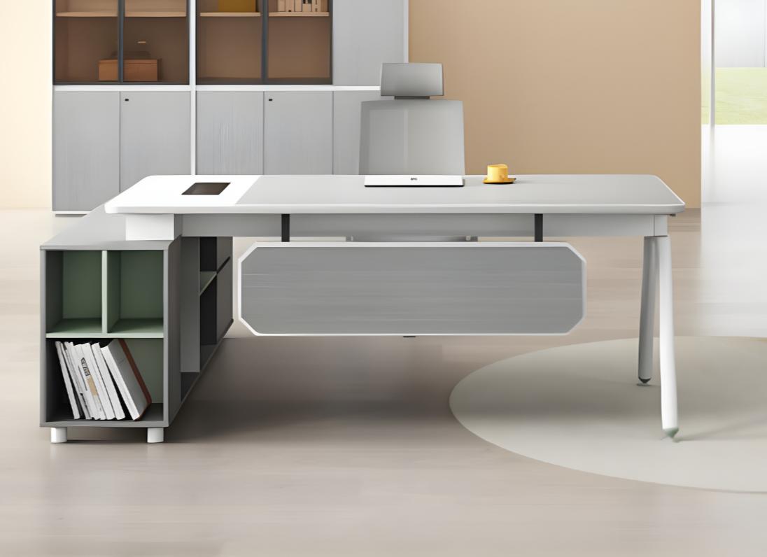 Desk corner desk office furniture setup boss light gray