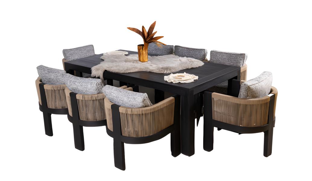Garden furniture set, garden ensemble, dining table, chairs, seating group, dining group, terrace.