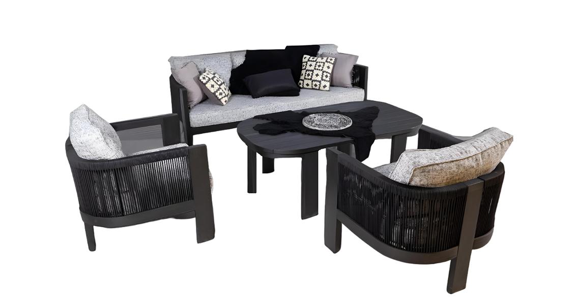Garden Furniture Set Sofa Armchair Coffee Table 4-piece Black