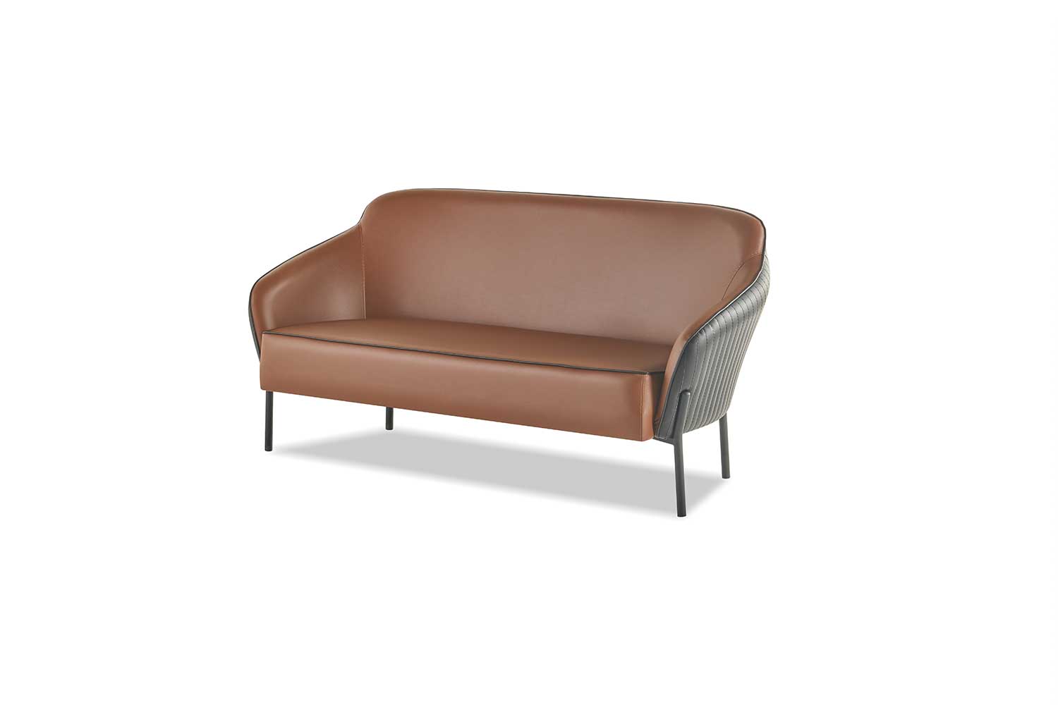 Brown Black 2-Seater Sofa Modern Couch Leather Sofa Stainless Steel