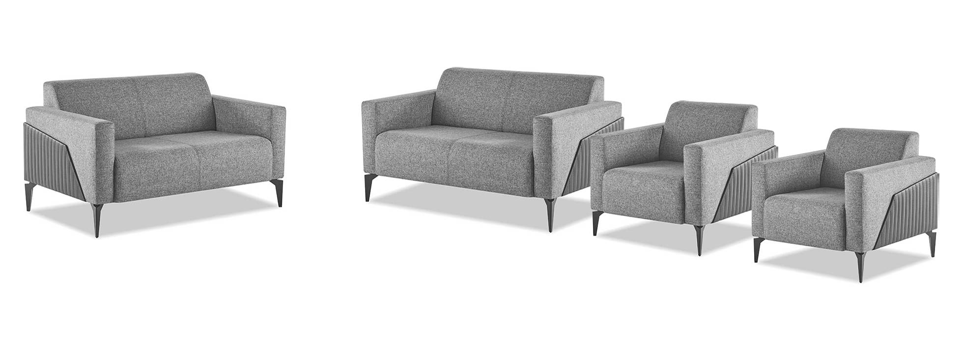Complete Sofa Set Sofa Ensemble 2-Seater Armchair Gray Stainless Steel Textile Wood
