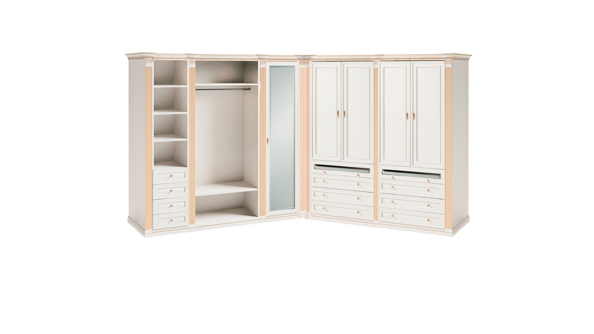 Robust White Corner Wardrobe Bedroom L-Shape Cabinets Designer Furniture