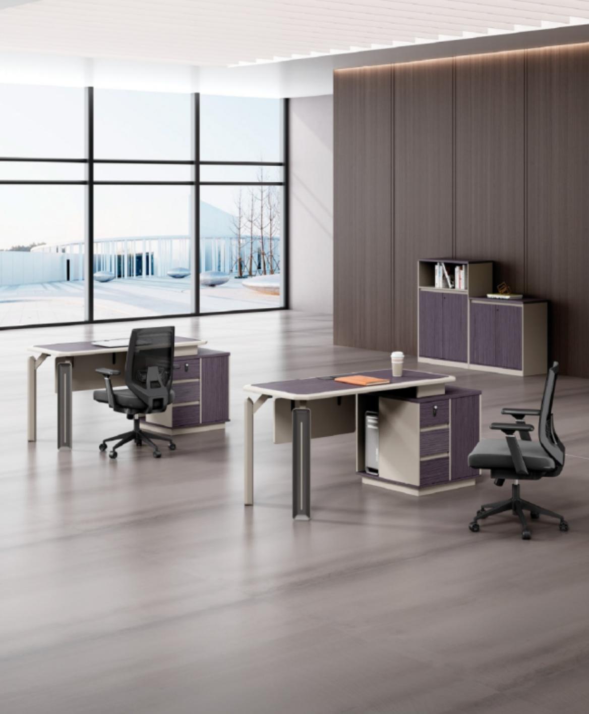 Set of 2 desks, 2 dressers, table, office furniture, furnishings, tables, call center.