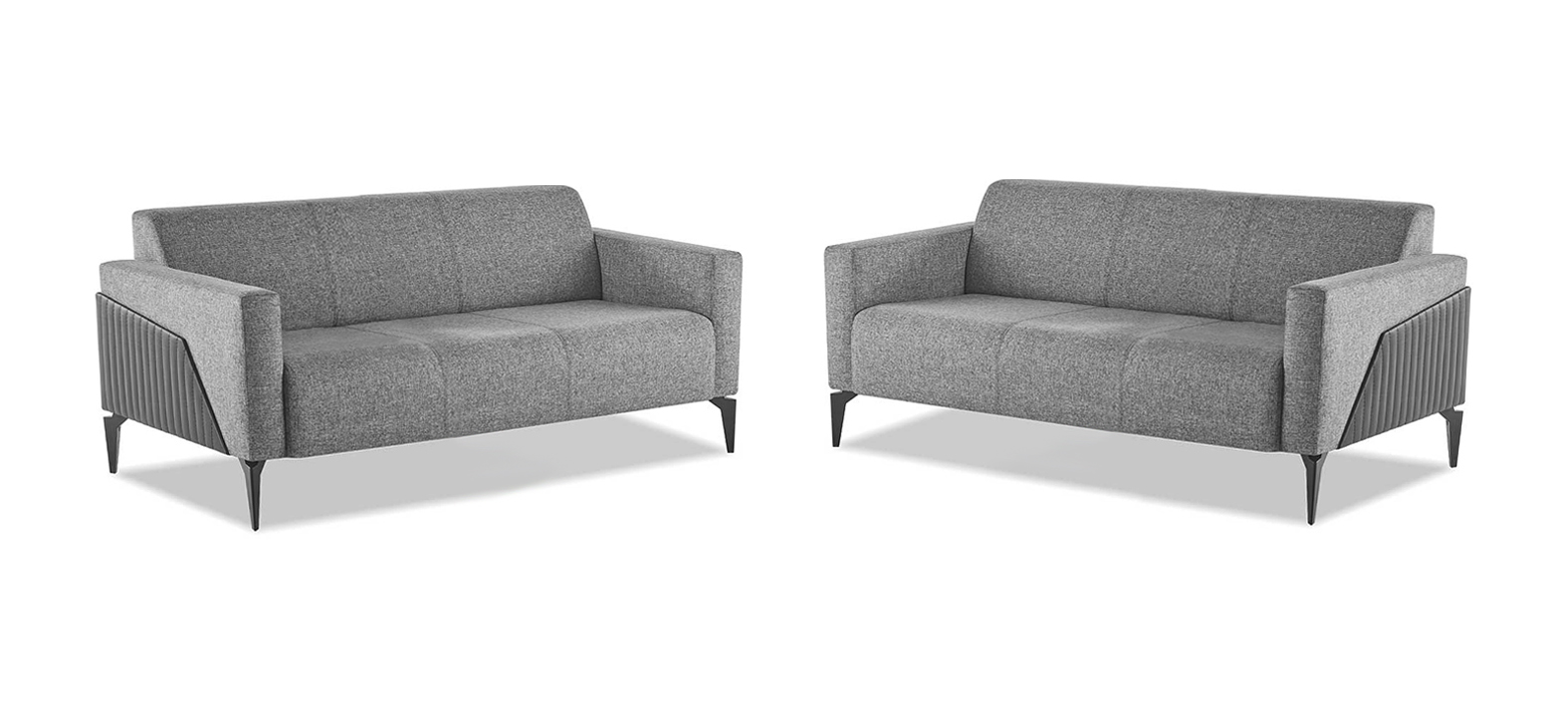 Modern Sofa Set 3-Seater Gray Stainless Steel Modern Couch Textile Leather Wood