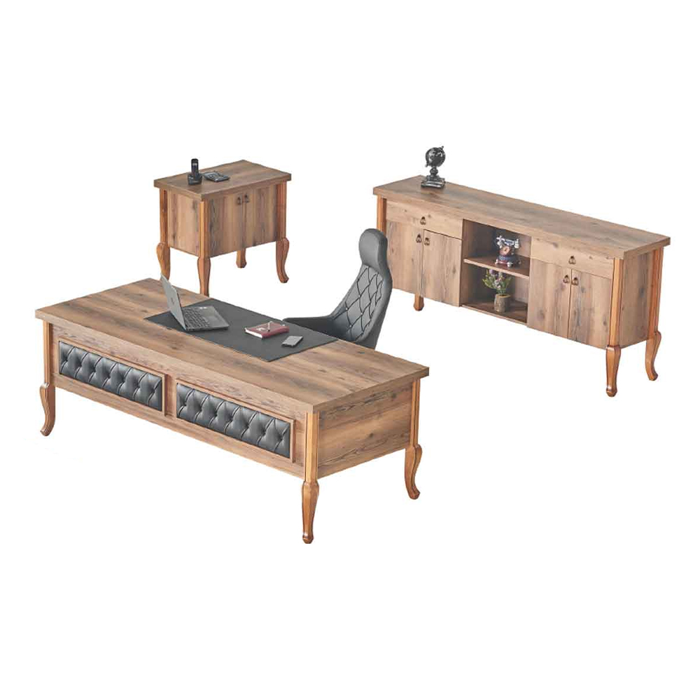 Desk executive chair sideboard chest of drawers office furniture brown black