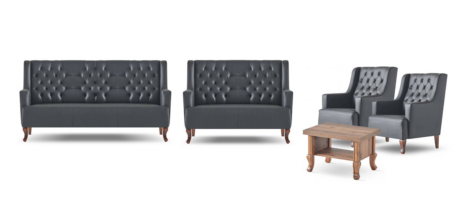 Chesterfield Set Leather sofas 3-seater 2-seater armchair coffee table couch