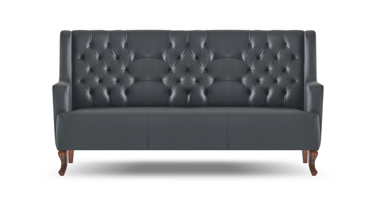 Chesterfield Sofa Black Couch Classic Three-Seater Leather Sofa Wood Soft