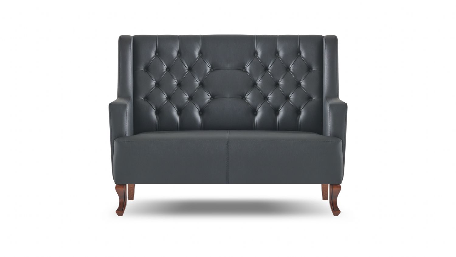 Chesterfield Couch Sofa Buttons Two-Seater Black Leather Sofa