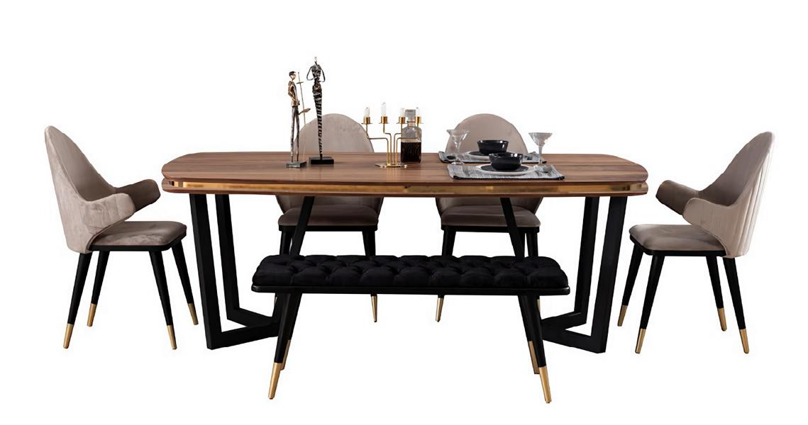 6-piece dining room set High quality dining table Comfortable 4x chairs textile stools