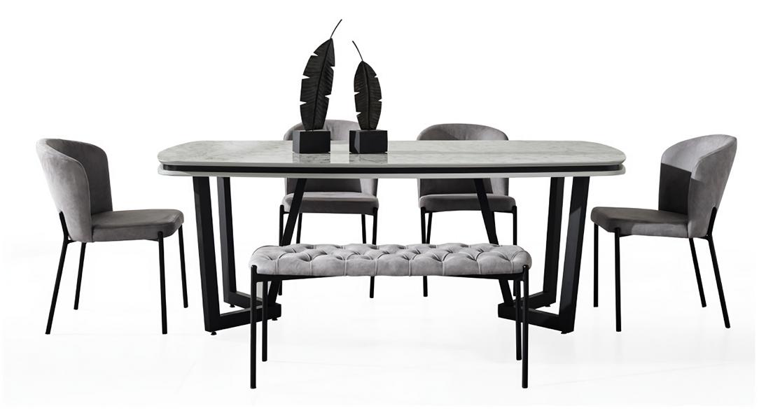 Modern dining table comfortable 4x chairs tables stools gray dining set