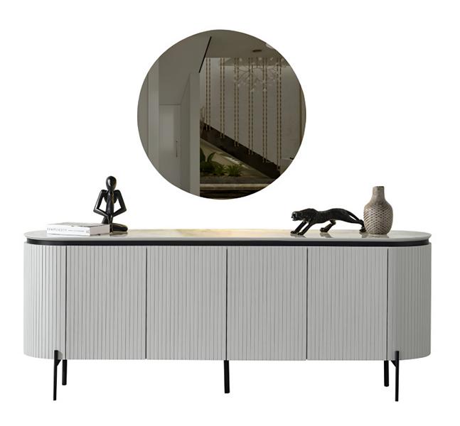 Timeless Sideboard Gray Chest of Drawers with Mirror Drawer Living Room Sideboard