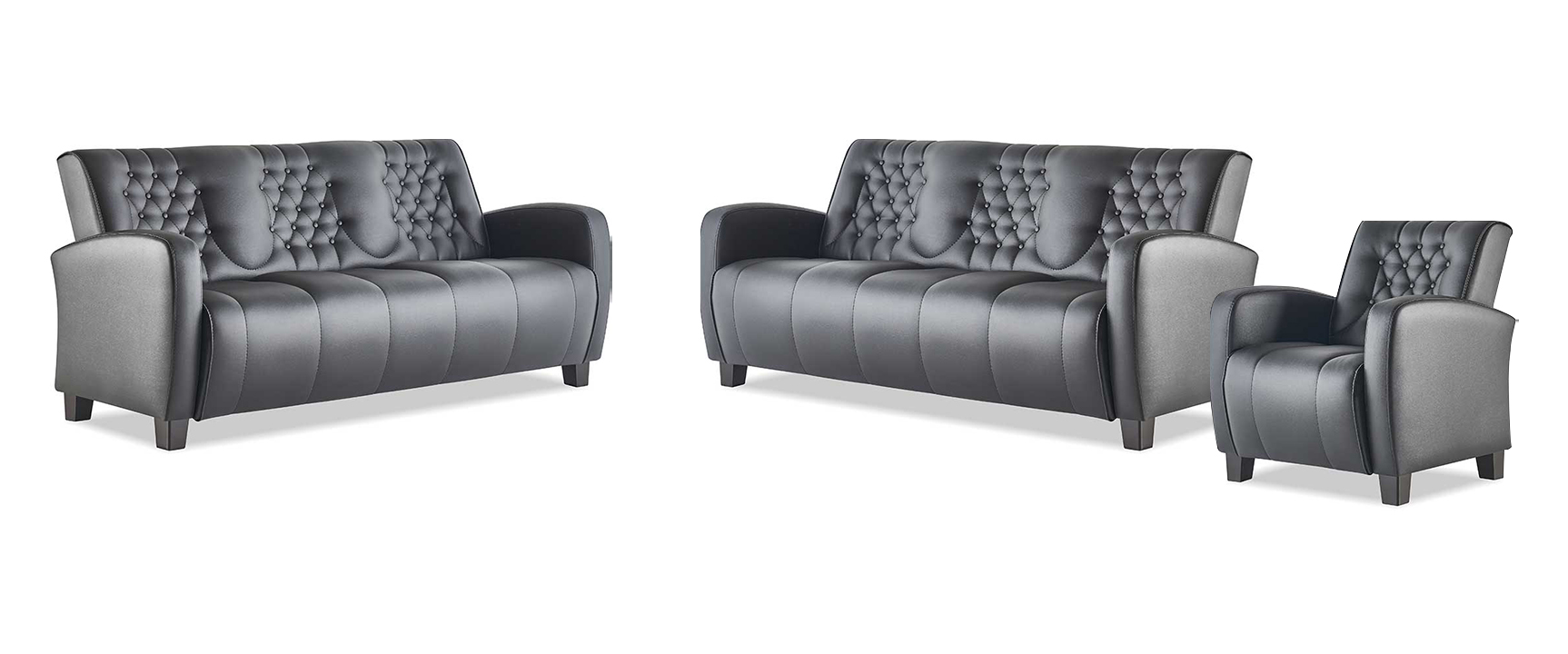 Leather sofa set 3-seater chair black modern couch leather wood Chesterfield.