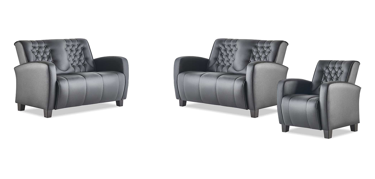 Leather sofa set 2-seater chair Chesterfield couch black modern buttons