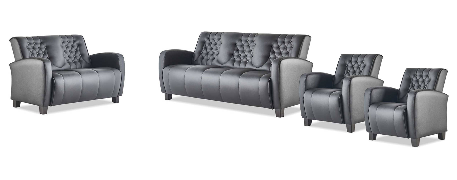 Sofas Schwaz Complete Set 3-Seater 2-Seater Armchair Leather Buttons Couch