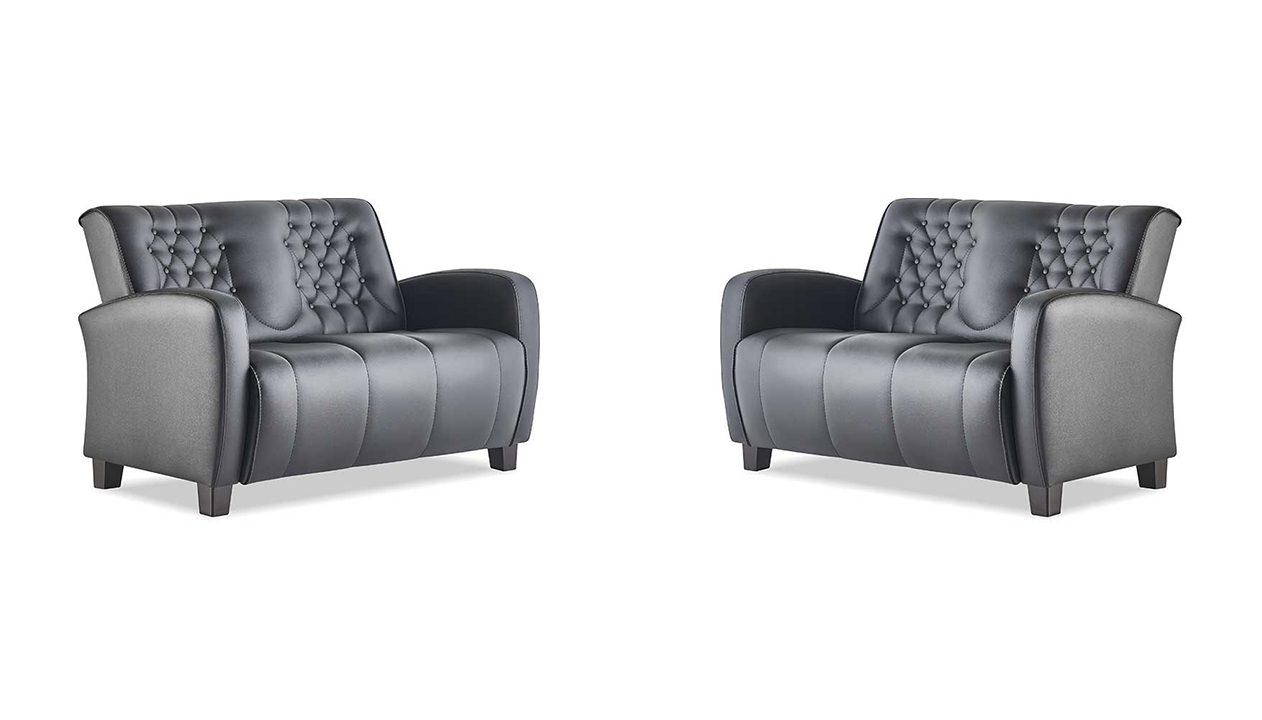 Chesterfield Button Upholstery Set 2-Seater Sofas Modern Black Wood