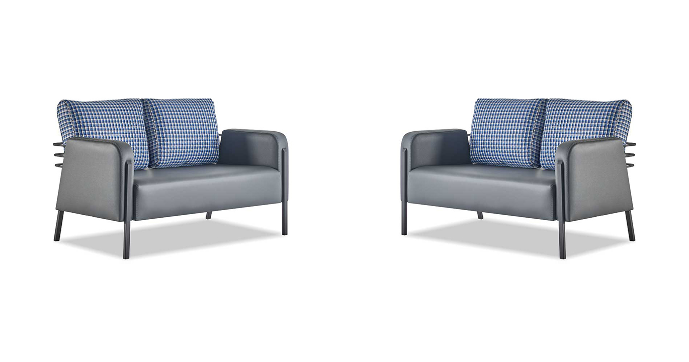 Leather Sofa Set Gray Blue Cushions 2-Seater Modern Upholstered Fabric