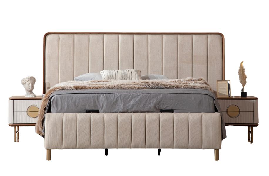 High-quality bed with 2 nightstands, sturdy bed frame, bedroom furniture set.