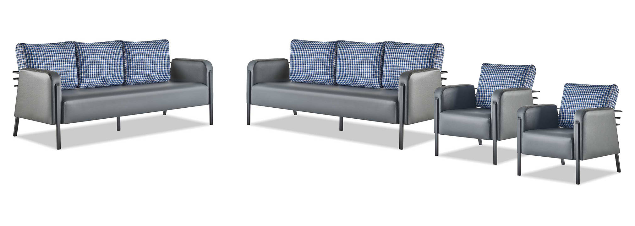Sofa upholstery stainless steel leather sofa set 3-seater armchair gray blue textile