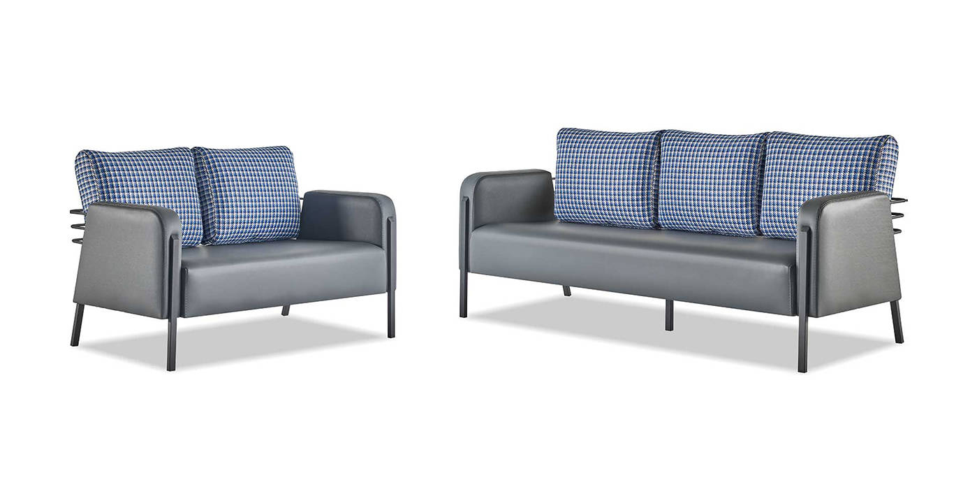 Sofa set 3-seater 2-seater gray blue upholstery modern leather textile