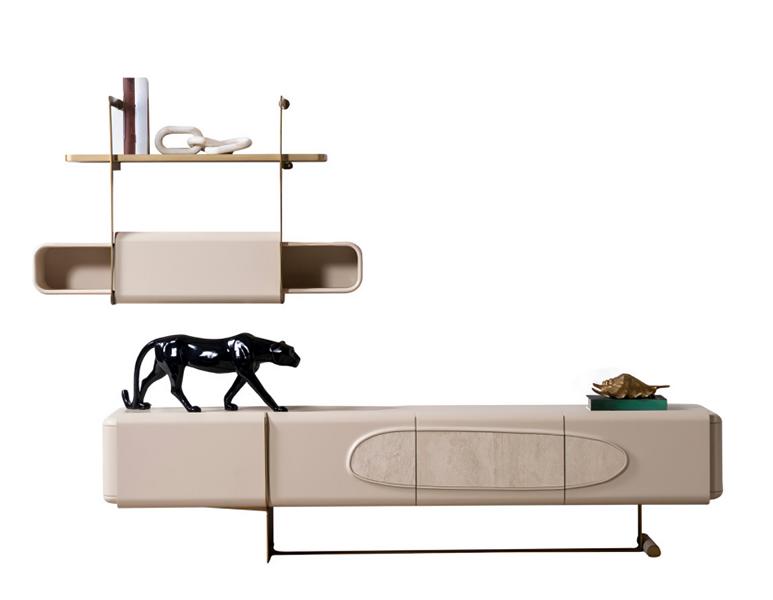 Luxury living room wall sideboard cabinet shelf RTV TV board furniture 2-piece set.