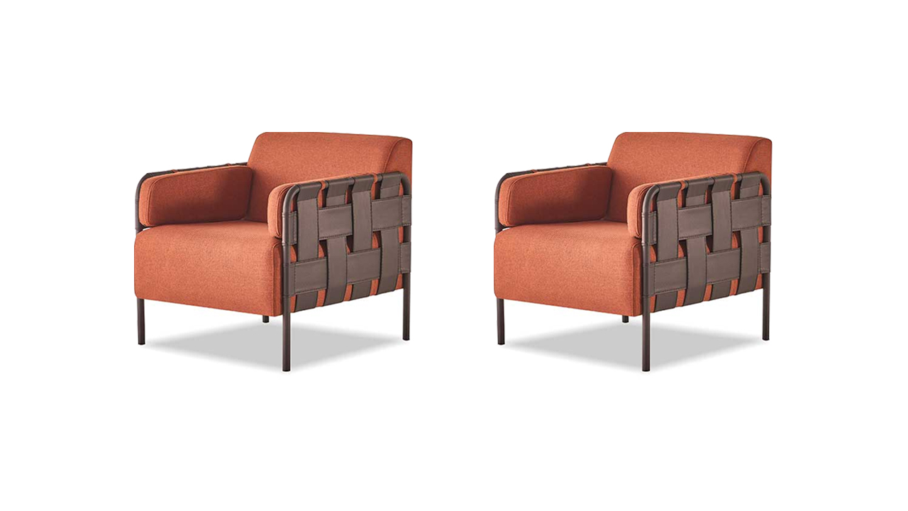 Armchair Set 2 pieces 1-seater Orange Lounge Arm Modern Soft Leather Textile