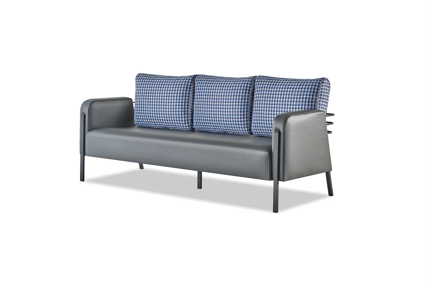 Sofa Gray Blue Chair Upholstered 3-Seater Modern Cushions Leather Stainless Steel