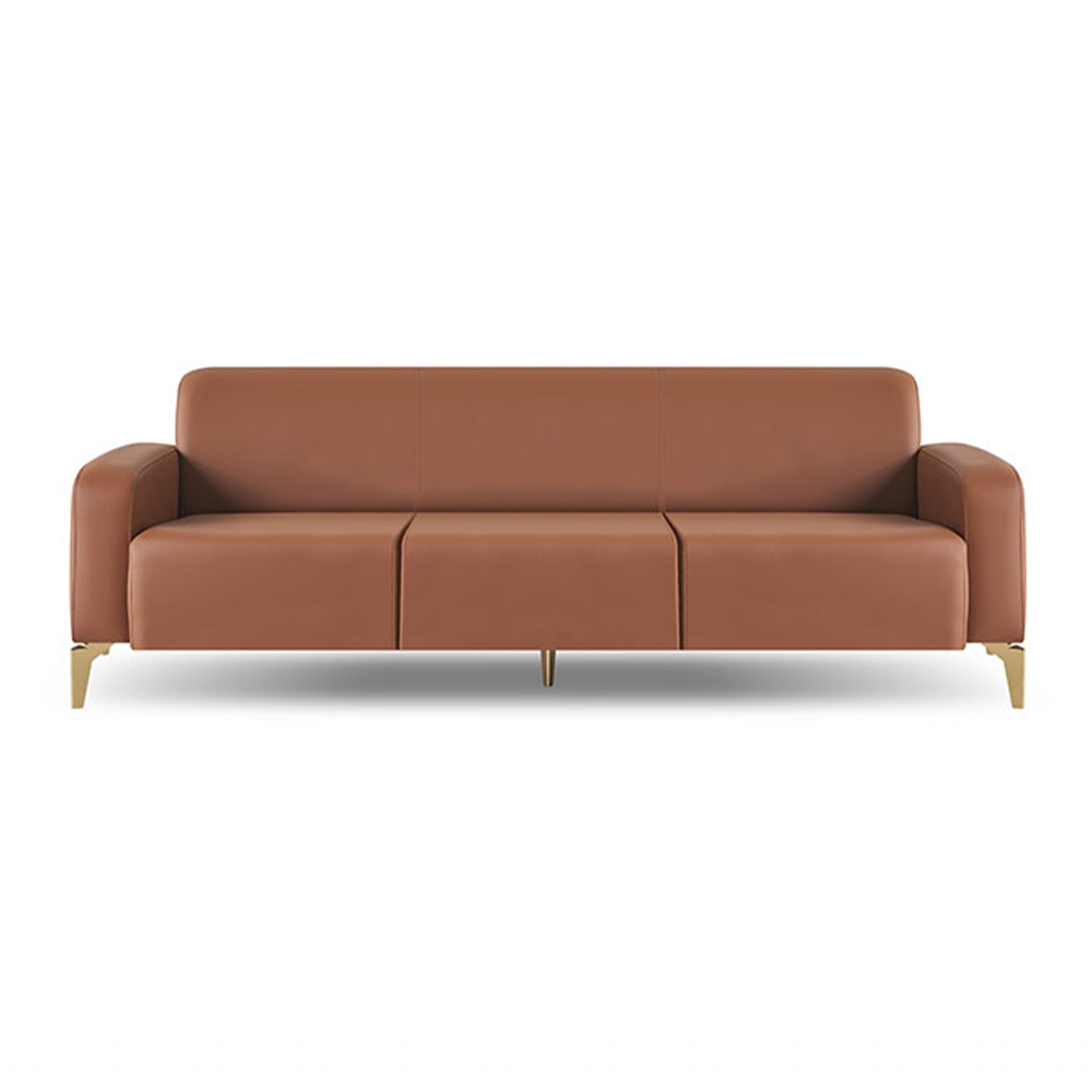 Brown Modern 3-Seater Sofa Couch Triple Seater Living Room Leather Stainless Steel