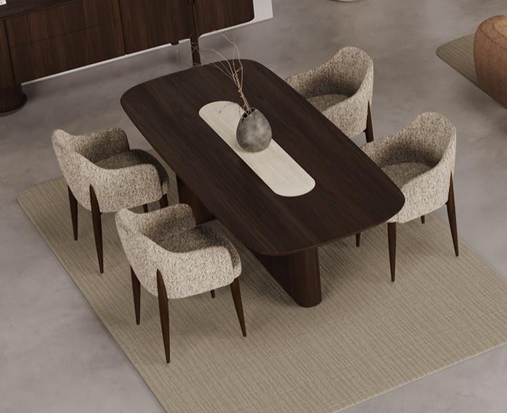 Elegant brown dining table with 4 chairs, high-quality 5-piece dining set.