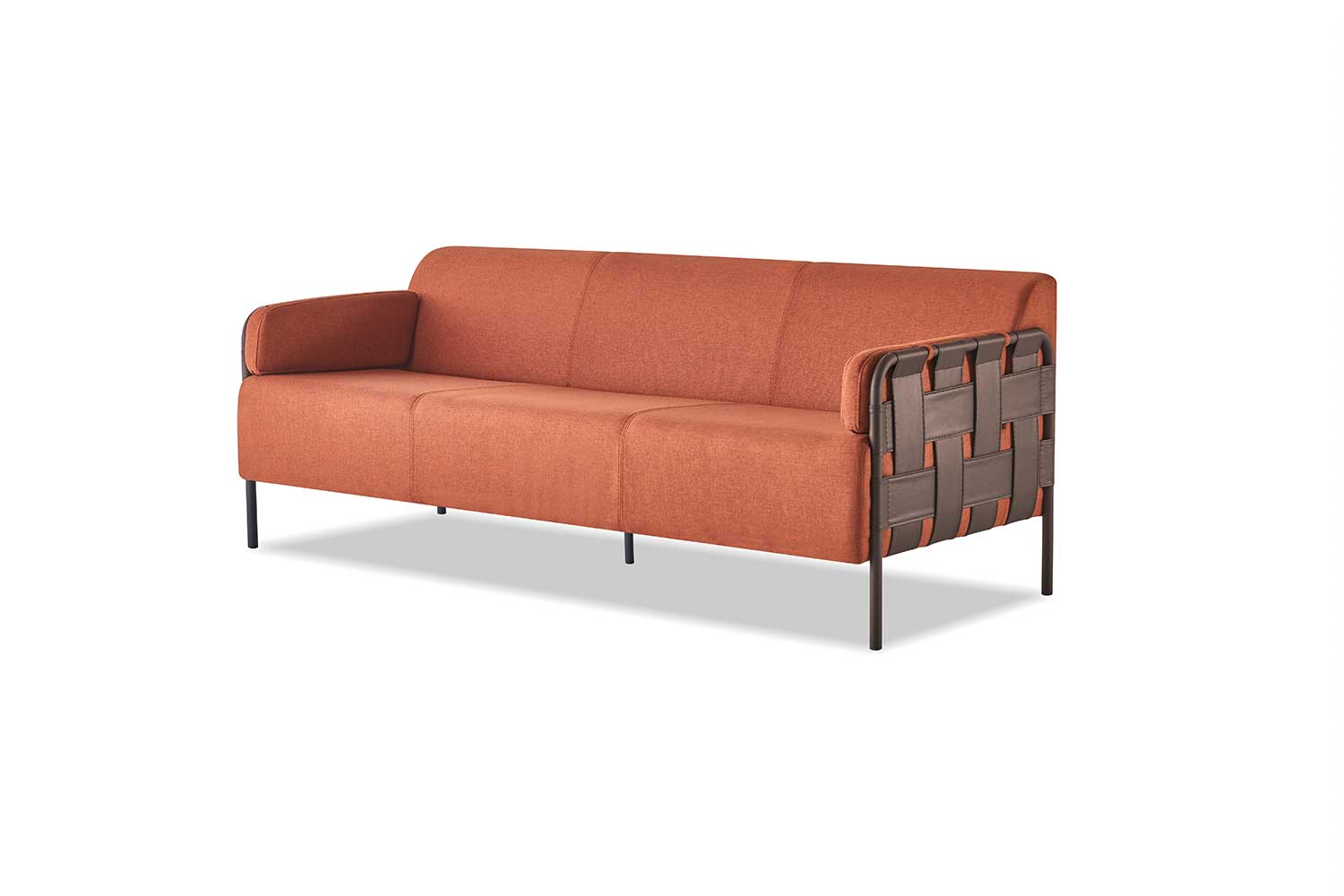 Leather sofa 3-seater Orange Modern couch Three-seater Soft seating furniture