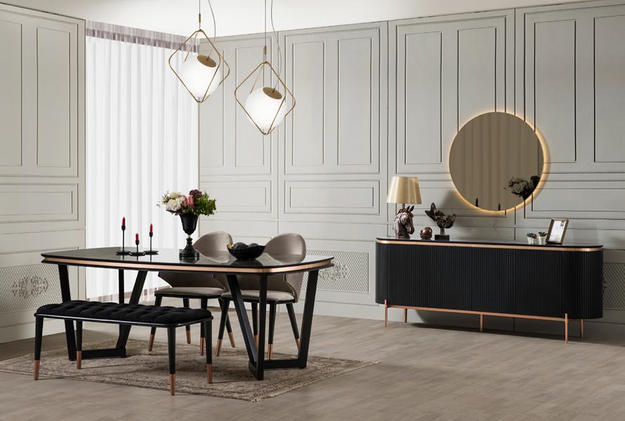 Luxurious dining table Comfortable 2x chairs stool chest of drawers with mirror dining sets