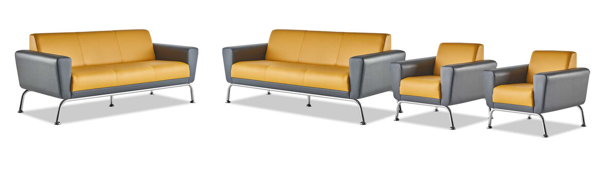 Sofa sets 3-seater armchair yellow gray leather stainless steel modern set