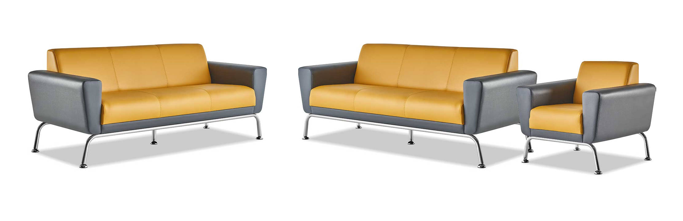 Leather sofa leather stainless steel modern yellow gray 3-seater armchair sofa set